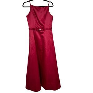 Jessica McClintock Red Satin High Neckline Sleeveless Dress Maxi Gown Girls 16